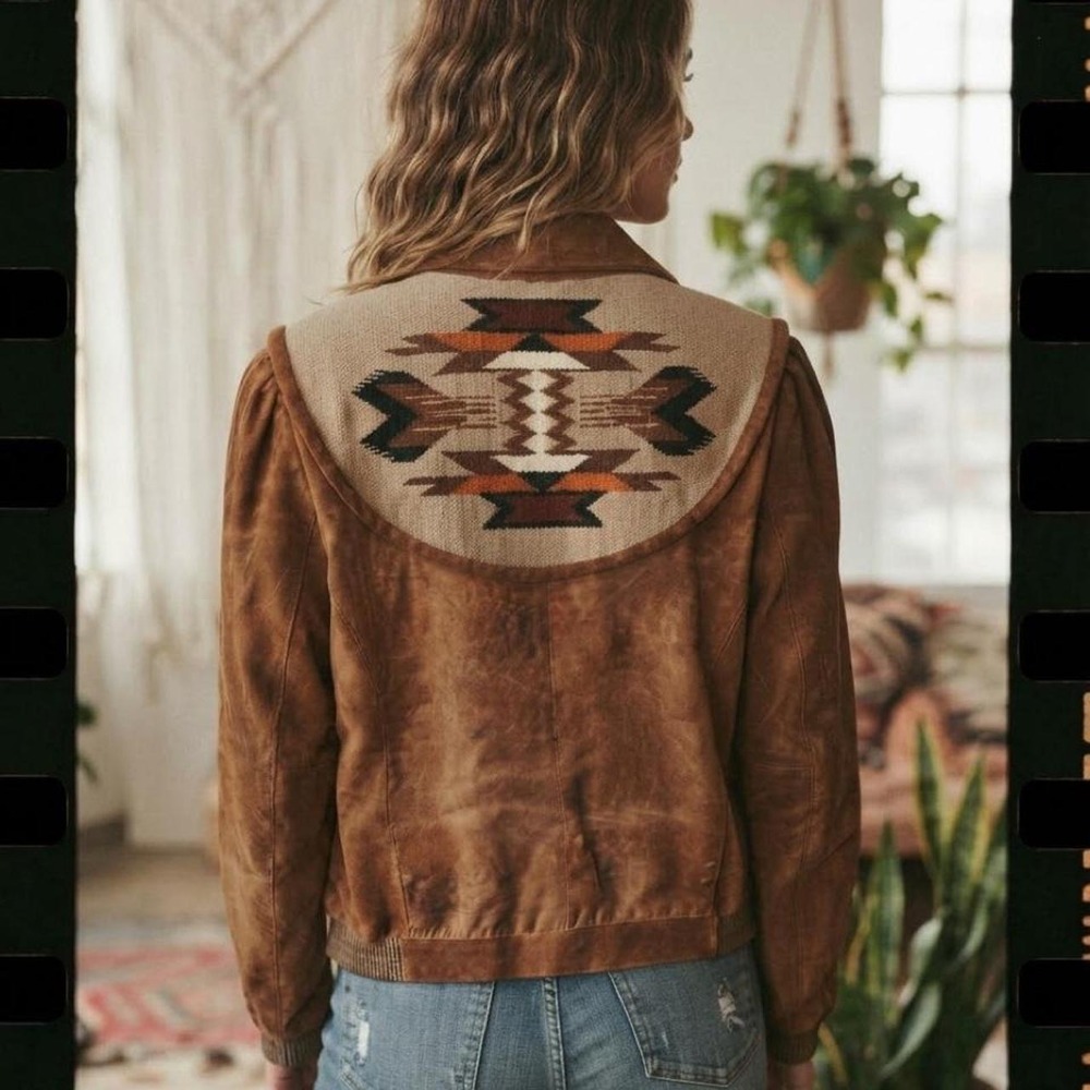 Vintage Pioneer Wear Leather Jacket with Embroidery